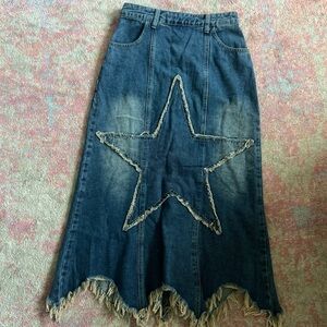 Denim Skirt with Star Design